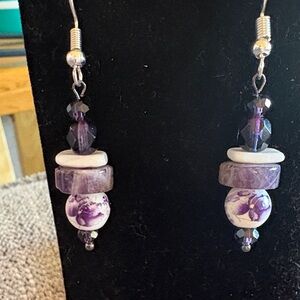 Hand Crafted Amethyst and AB Crystal Beaded Earrings